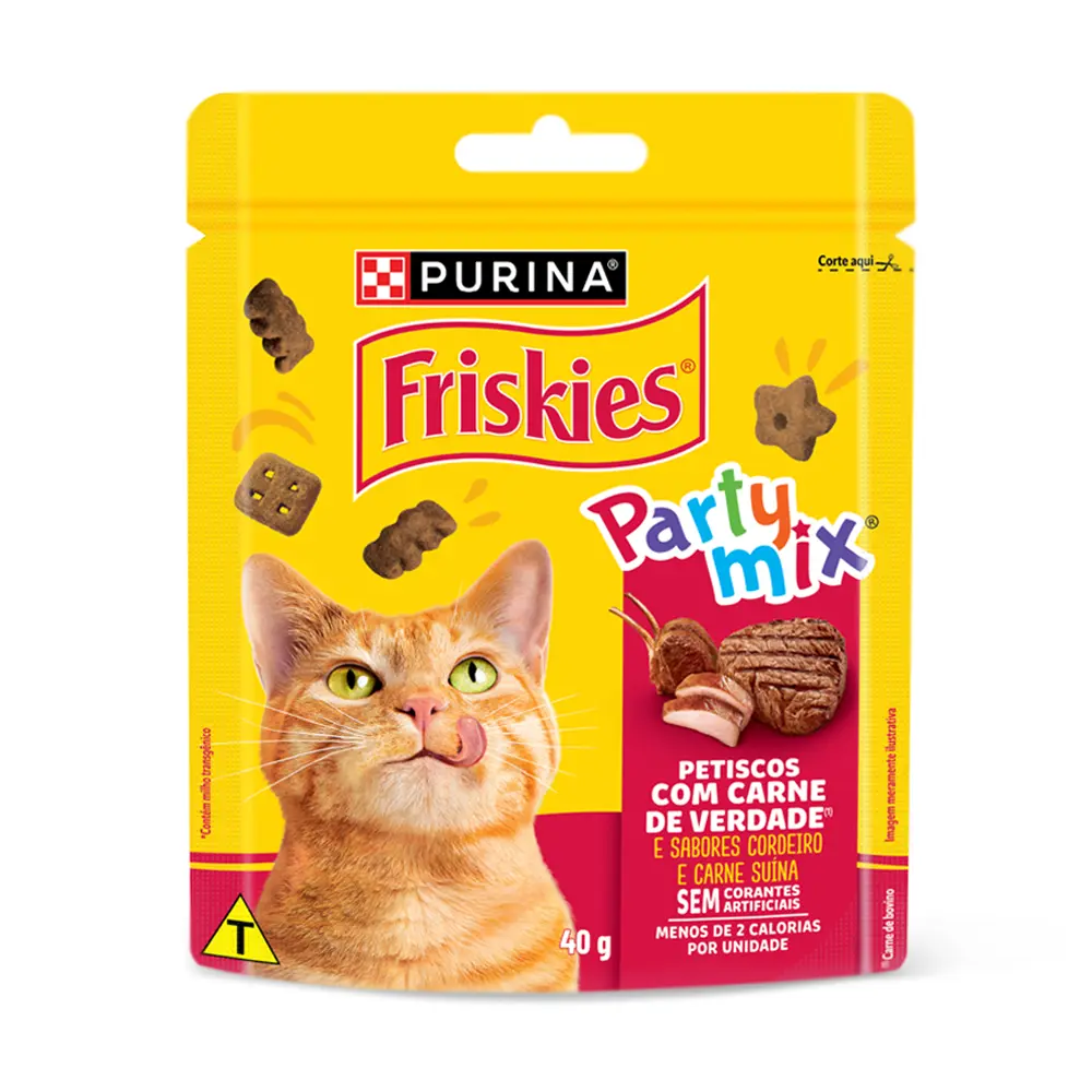 7891000407189_0 Petisco Purina Friskies Party Mix para Gatos Adultos Sabor Carne - 40 g - Imagem 1